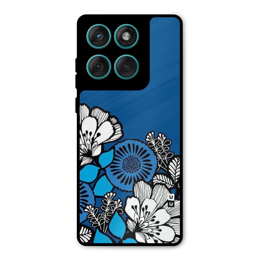 Blue White Flowers Metal Back Case for Motorola Edge 60 Fusion