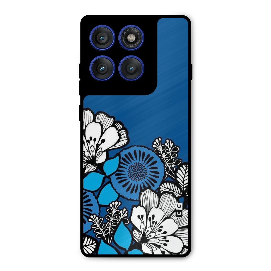 Blue White Flowers Metal Back Case for Motorola Edge 60 Pro