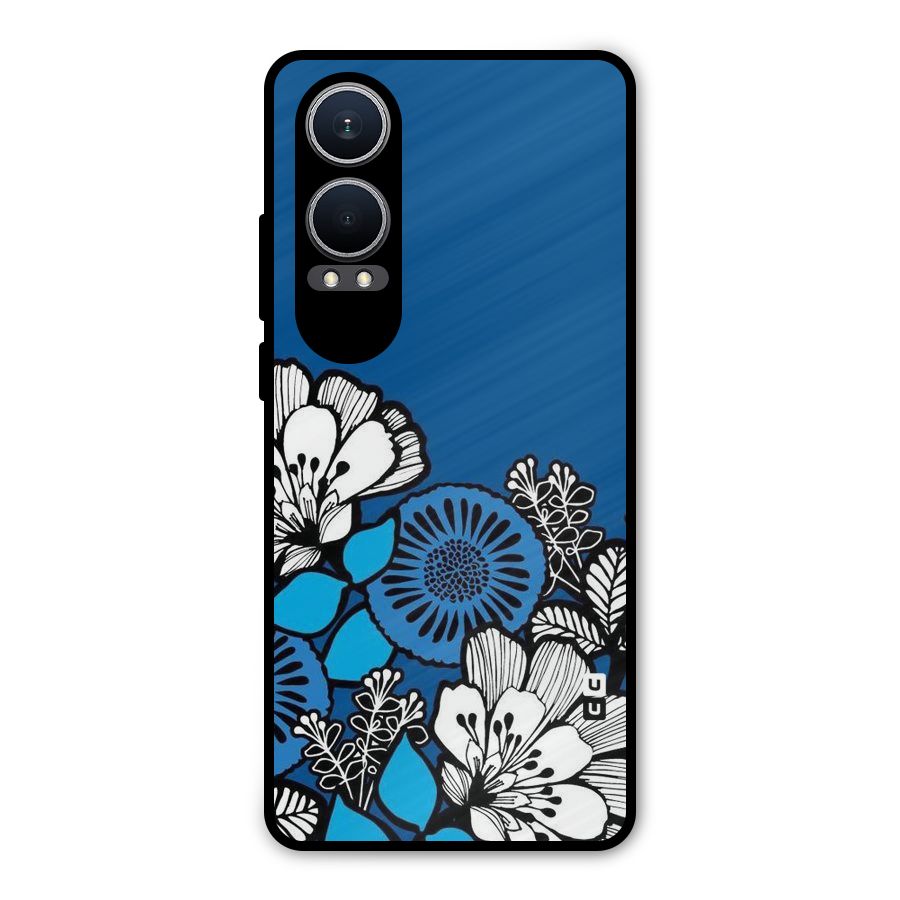 Blue White Flowers Metal Back Case for OnePlus Nord CE4 Lite