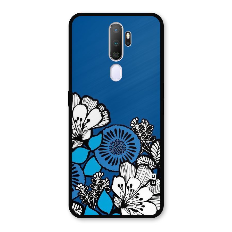 Blue White Flowers Metal Back Case for Oppo A5 (2020)