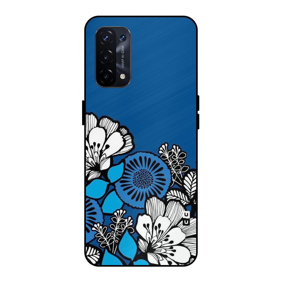 Blue White Flowers Metal Back Case for Oppo A74 5G