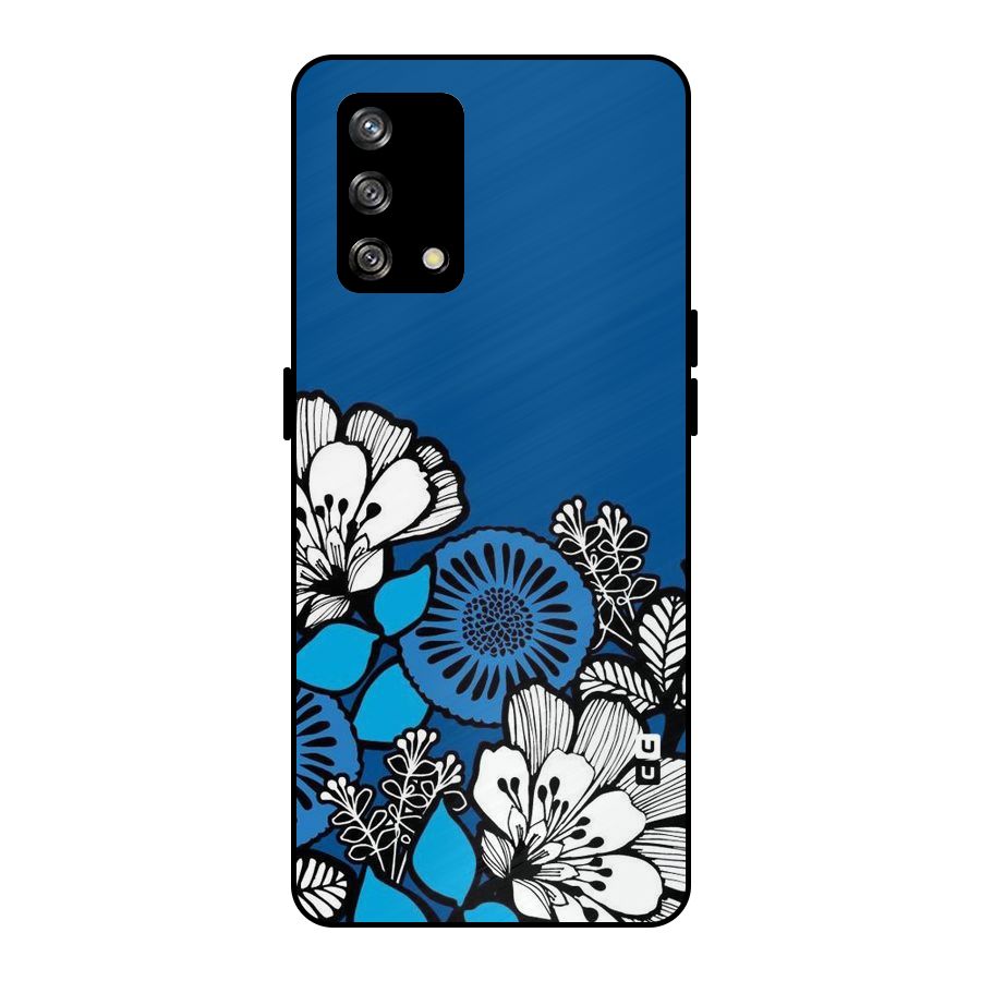 Blue White Flowers Metal Back Case for Oppo F19s