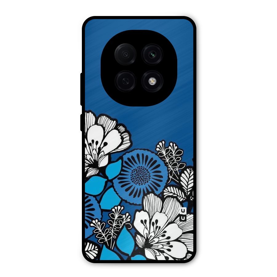 Blue White Flowers Metal Back Case for Oppo F29 Pro
