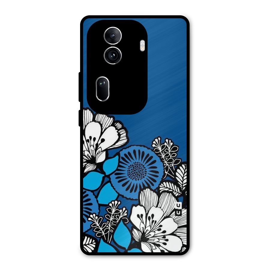 Blue White Flowers Metal Back Case for Oppo Reno11 Pro 5G
