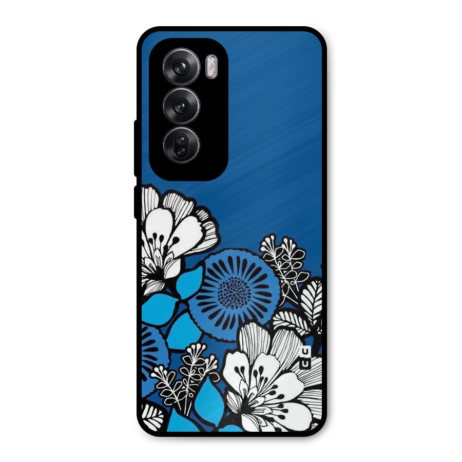 Blue White Flowers Metal Back Case for Oppo Reno12 Pro