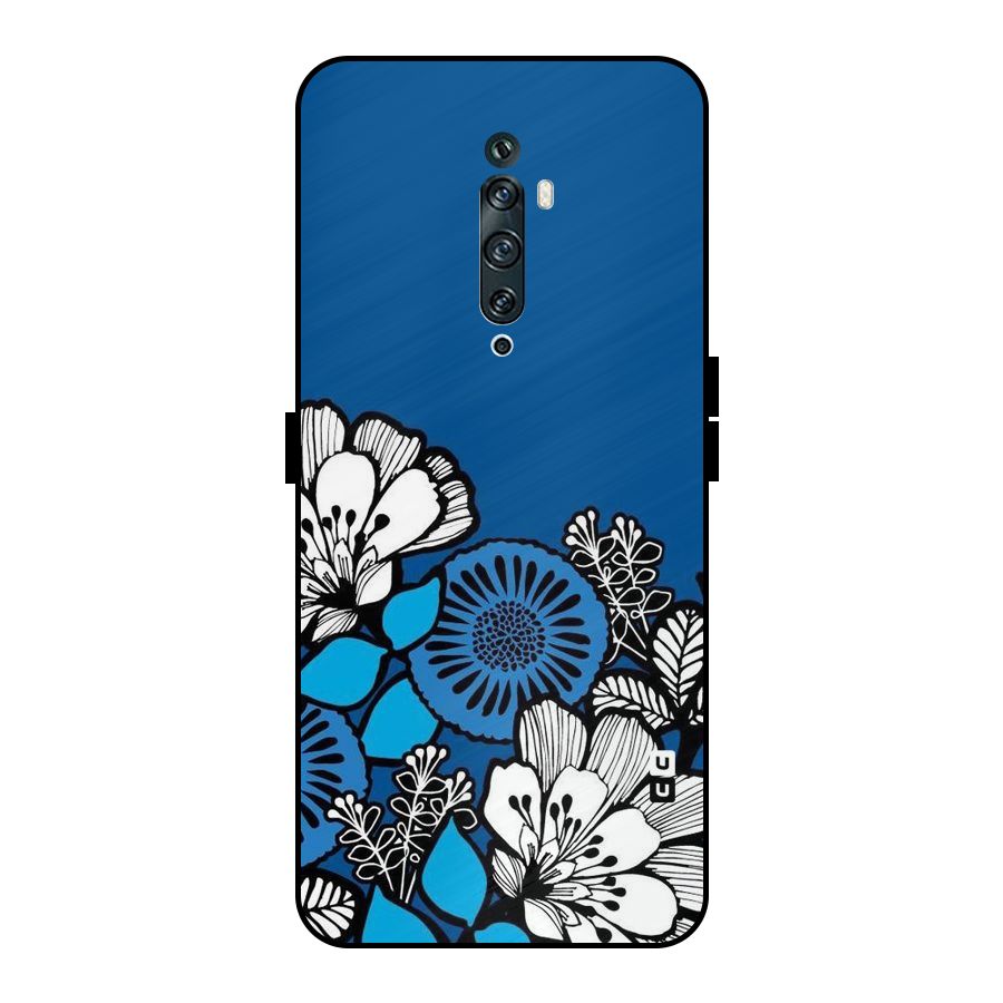 Blue White Flowers Metal Back Case for Oppo Reno2 Z