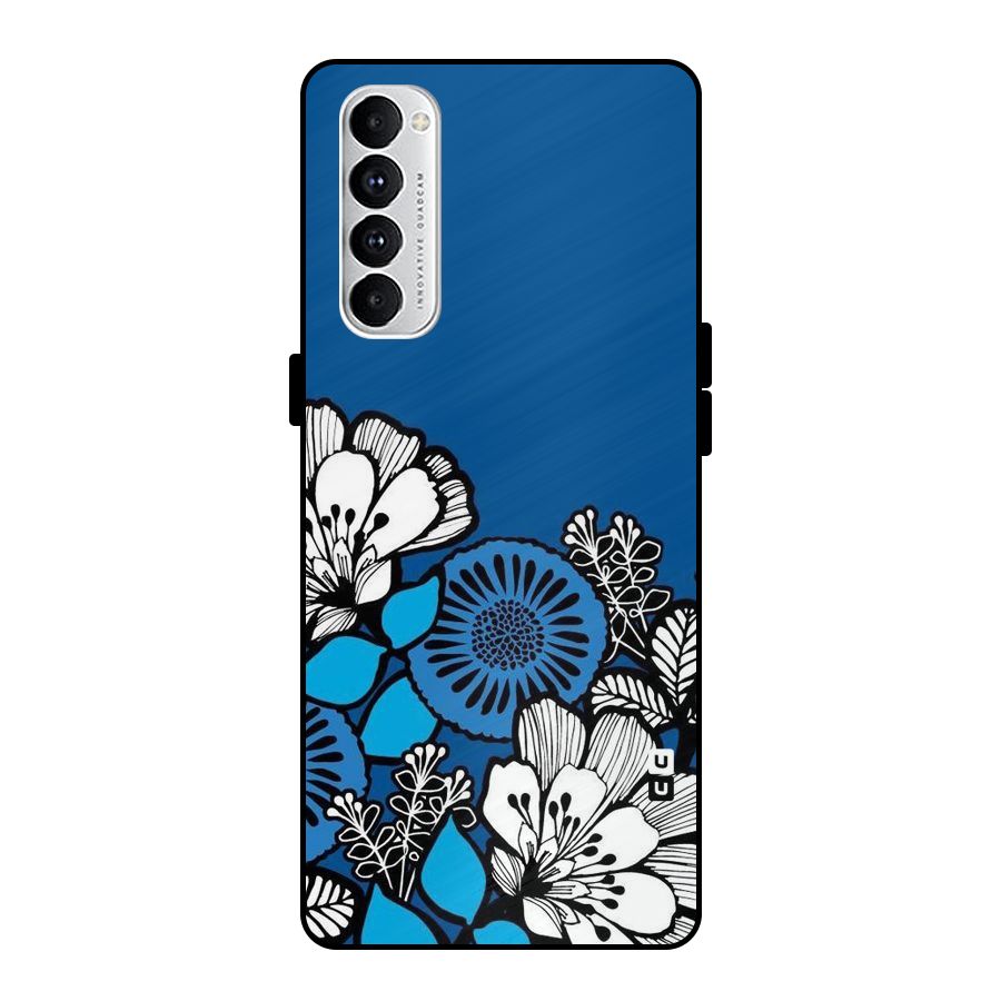 Blue White Flowers Metal Back Case for Oppo Reno4 Pro