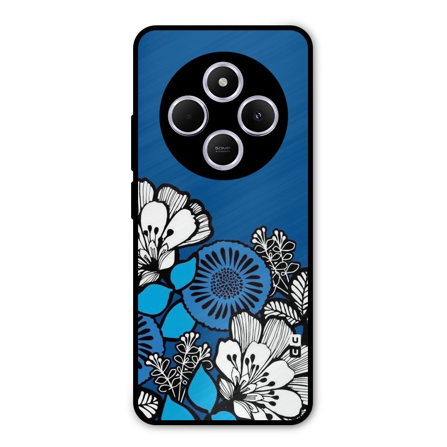 Blue White Flowers Metal Back Case for Poco C75 5G