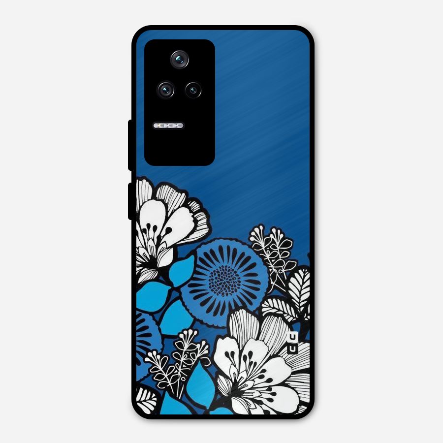Blue White Flowers Metal Back Case for Poco F4 5G