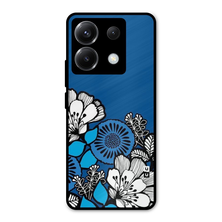 Blue White Flowers Metal Back Case for Poco X6