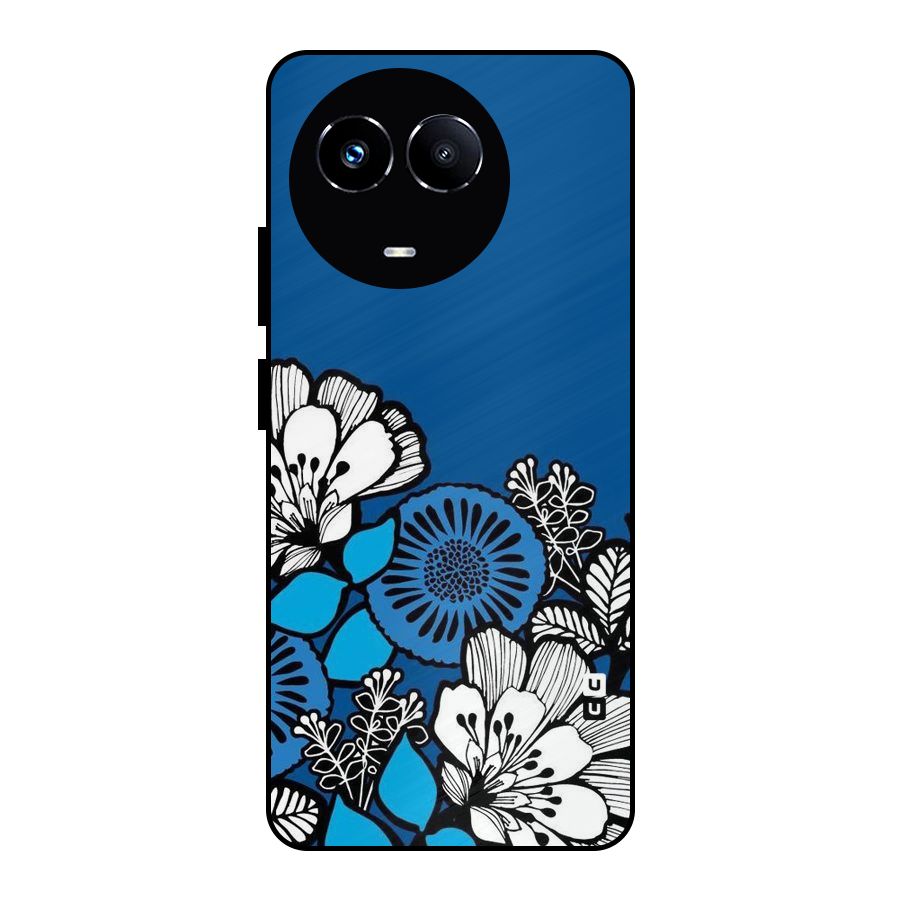 Blue White Flowers Metal Back Case for Realme 11X