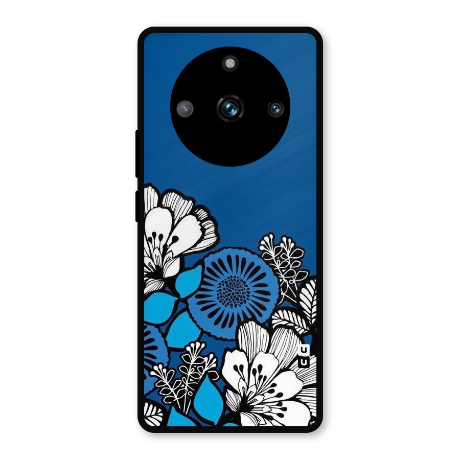 Blue White Flowers Metal Back Case for Realme 11 Pro Plus