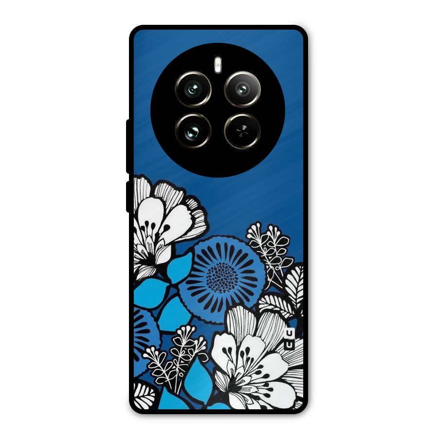 Blue White Flowers Metal Back Case for Realme 12 Pro