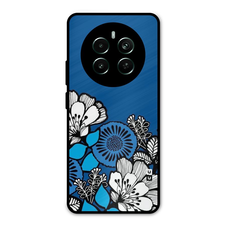Blue White Flowers Metal Back Case for Realme 12 Pro Plus