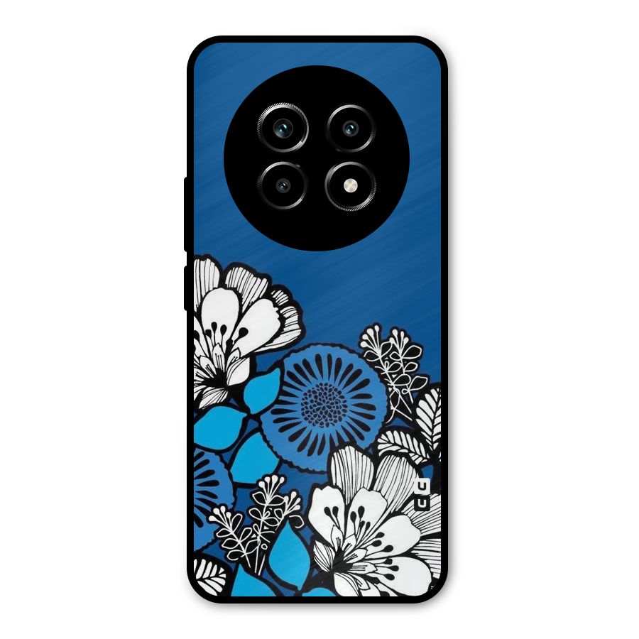 Blue White Flowers Metal Back Case for Realme 13 Pro