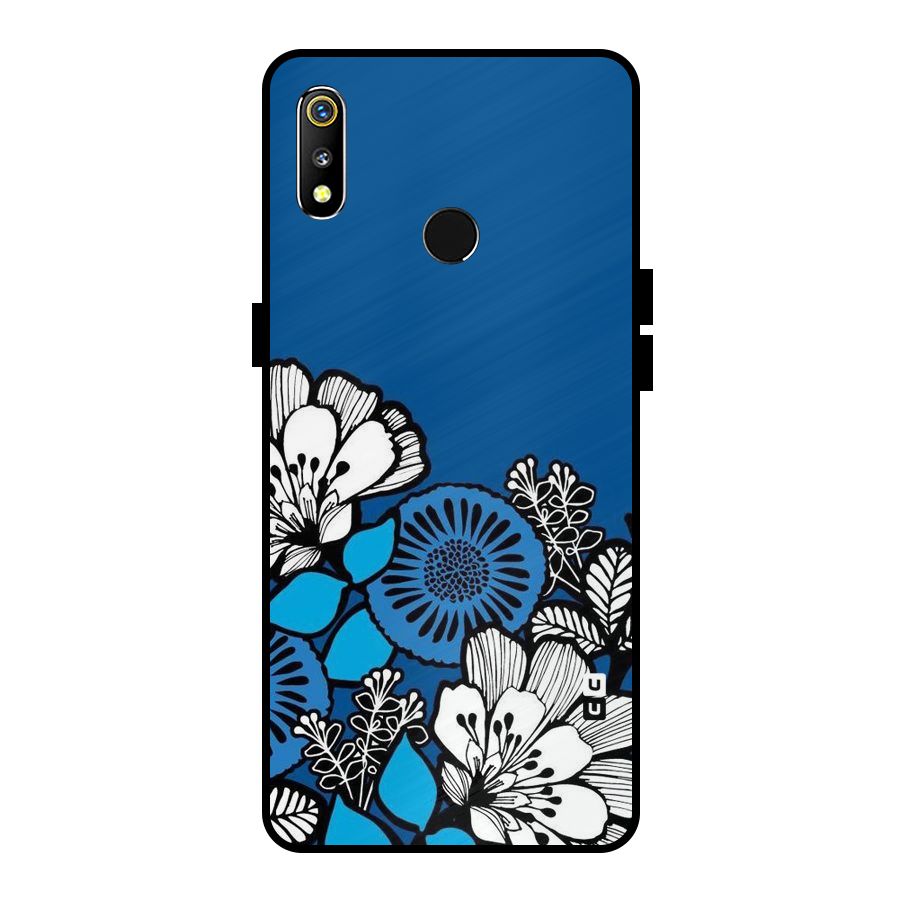 Blue White Flowers Metal Back Case for Realme 3