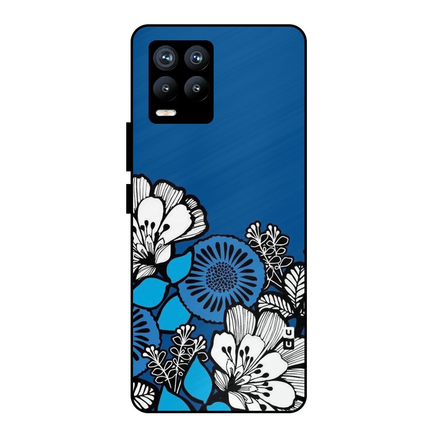 Blue White Flowers Metal Back Case for Realme 8 Pro