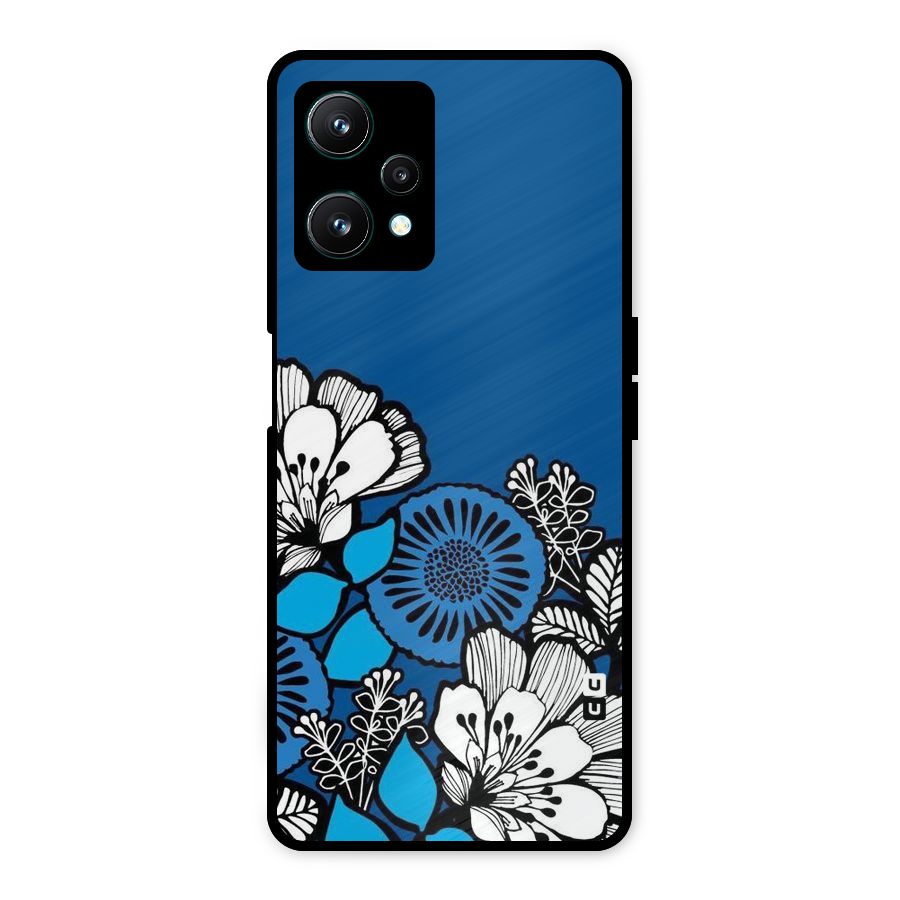 Blue White Flowers Metal Back Case for Realme 9 Pro 5G