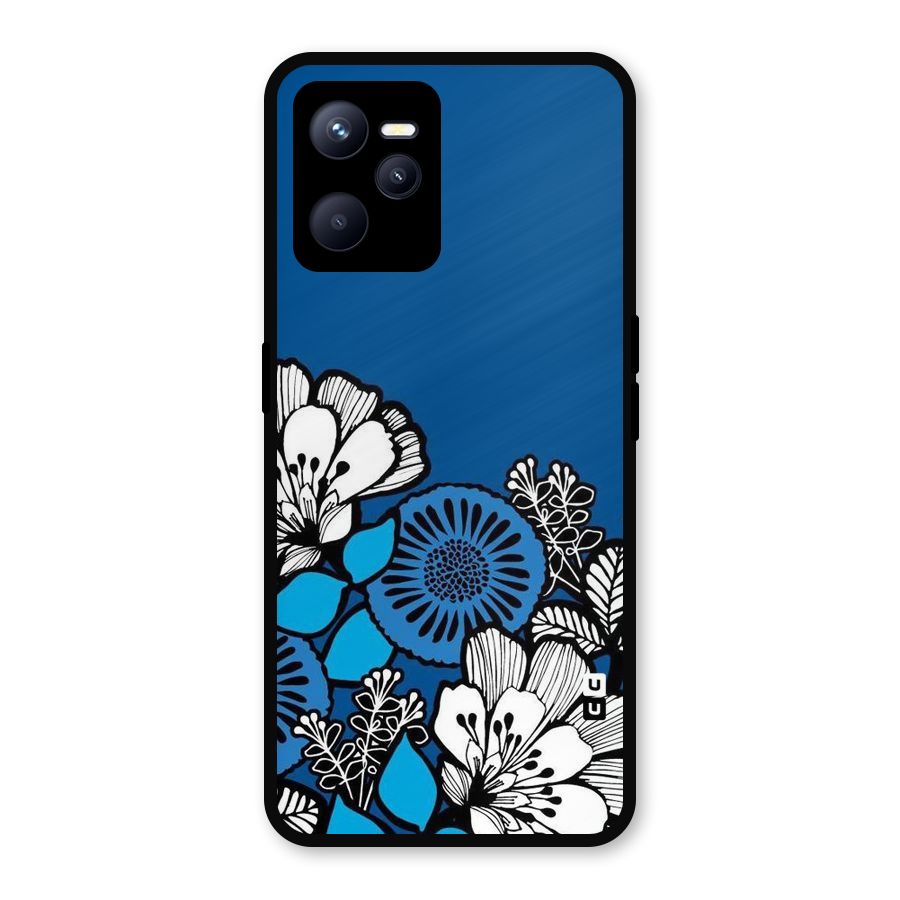 Blue White Flowers Metal Back Case for Realme C35