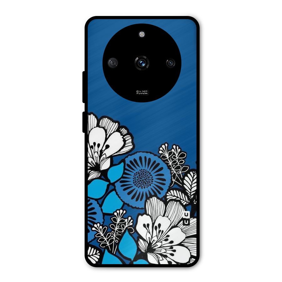 Blue White Flowers Metal Back Case for Realme Narzo 60 5G