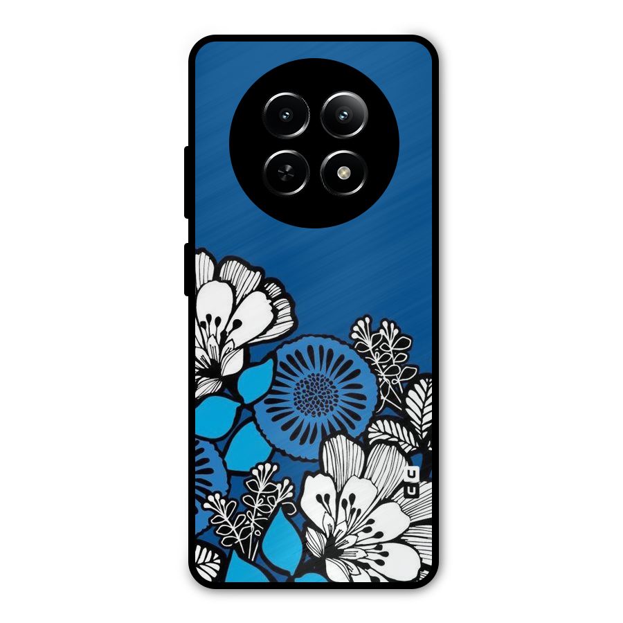 Blue White Flowers Metal Back Case for Realme Narzo 70x 5G
