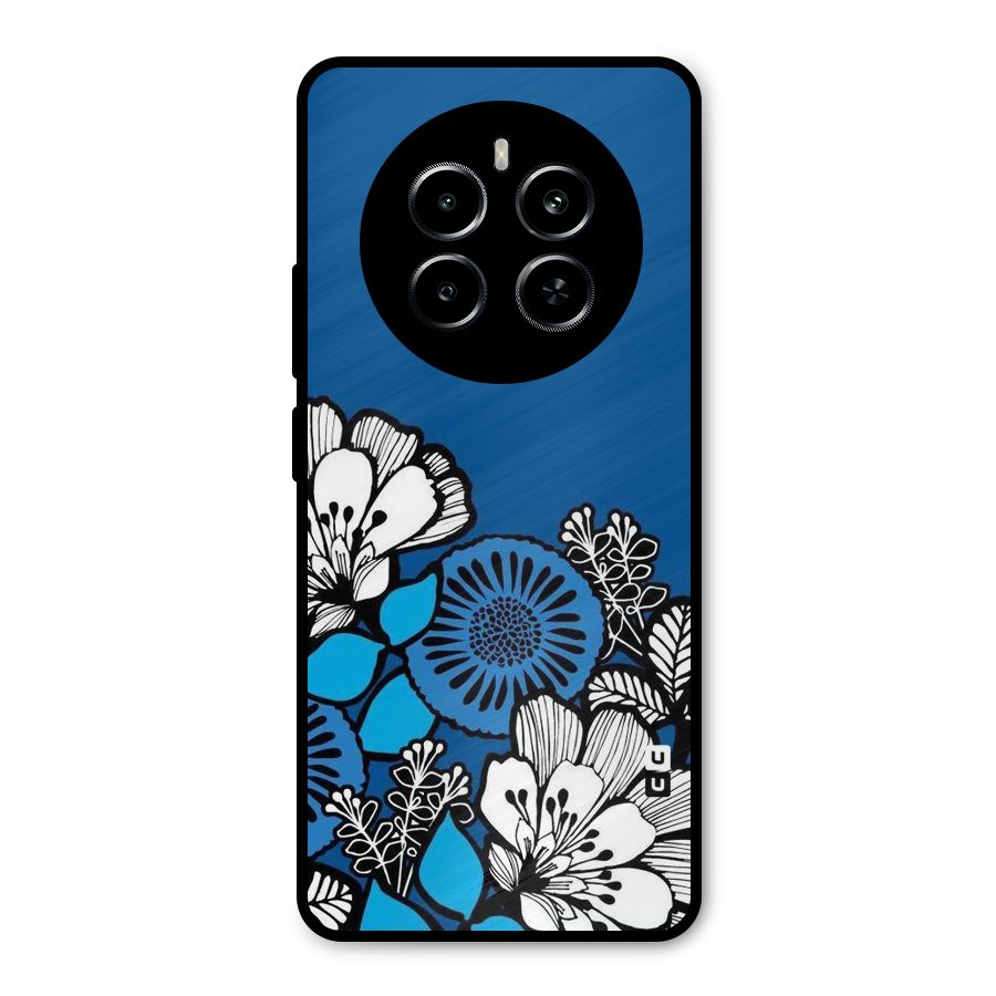 Blue White Flowers Metal Back Case for Realme P1