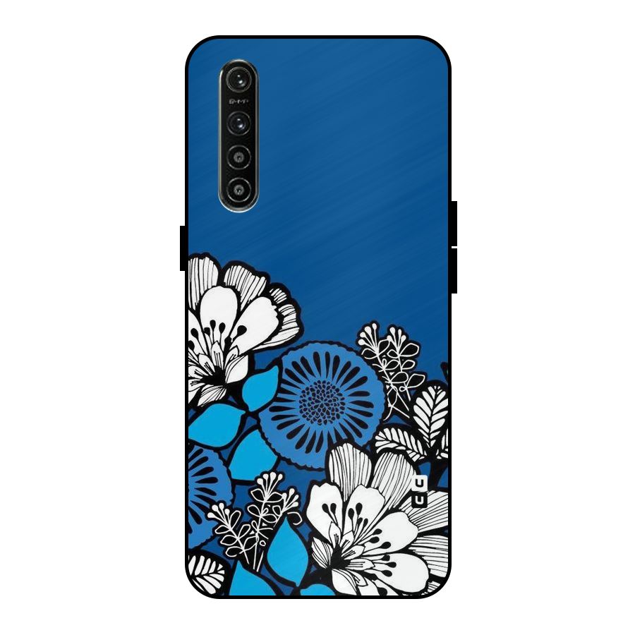 Blue White Flowers Metal Back Case for Realme XT
