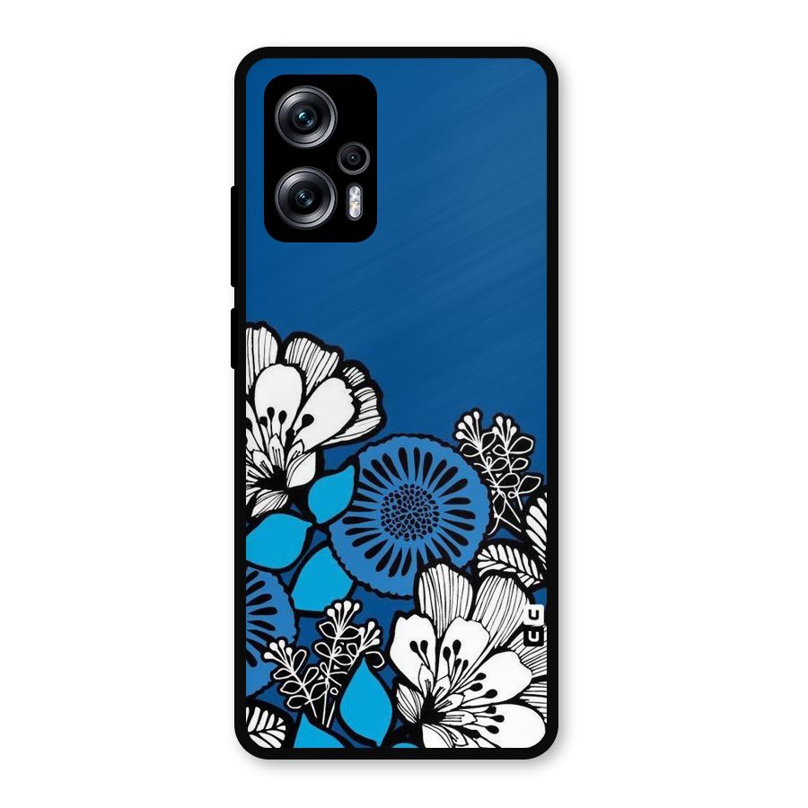Blue White Flowers Metal Back Case for Redmi K50i