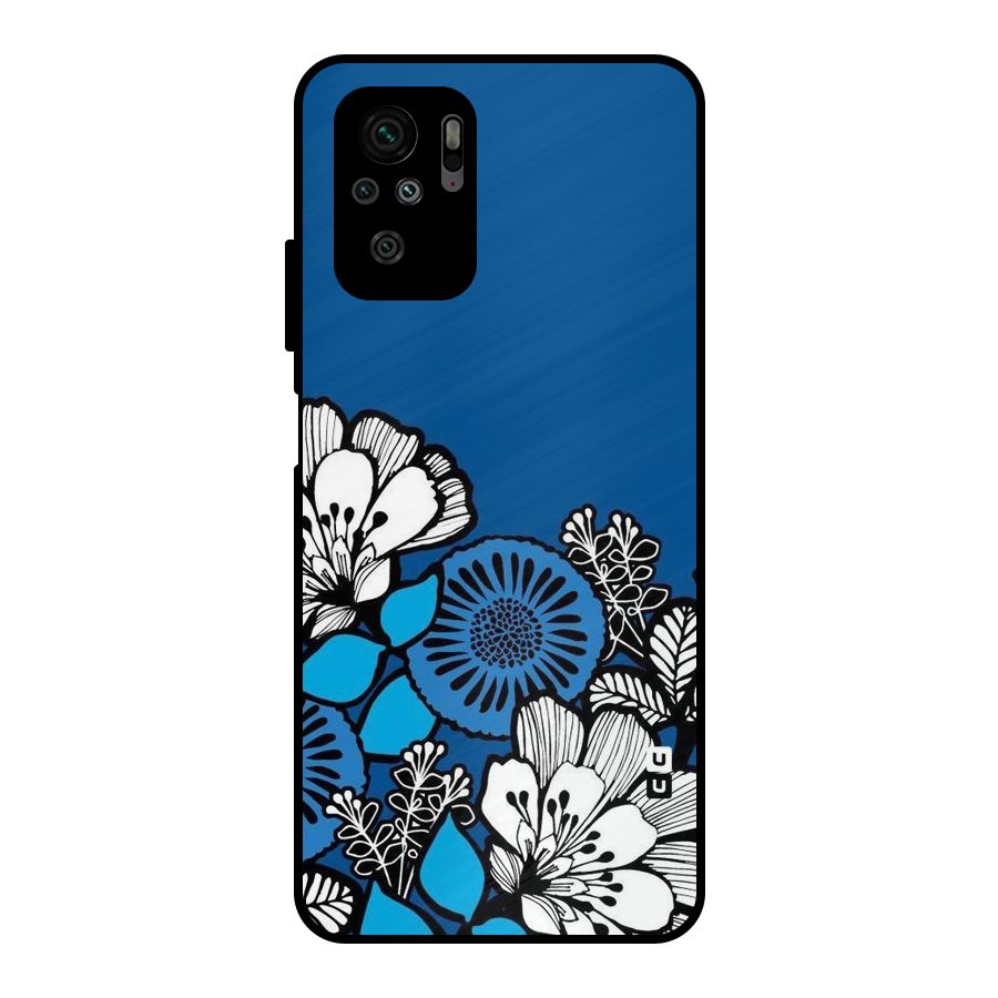 Blue White Flowers Metal Back Case for Redmi Note 10S