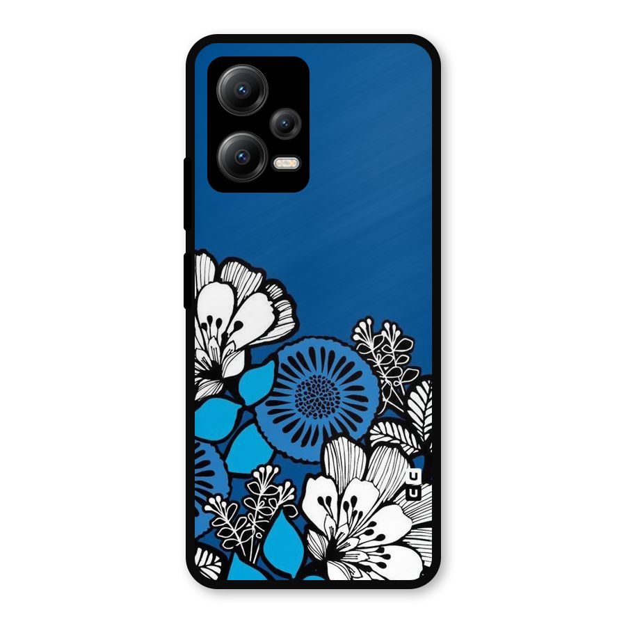 Blue White Flowers Metal Back Case for Redmi Note 12 5G