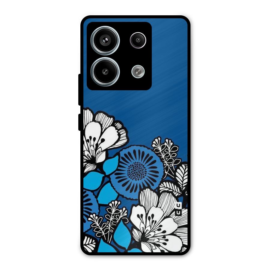 Blue White Flowers Metal Back Case for Redmi Note 13 Pro 5G
