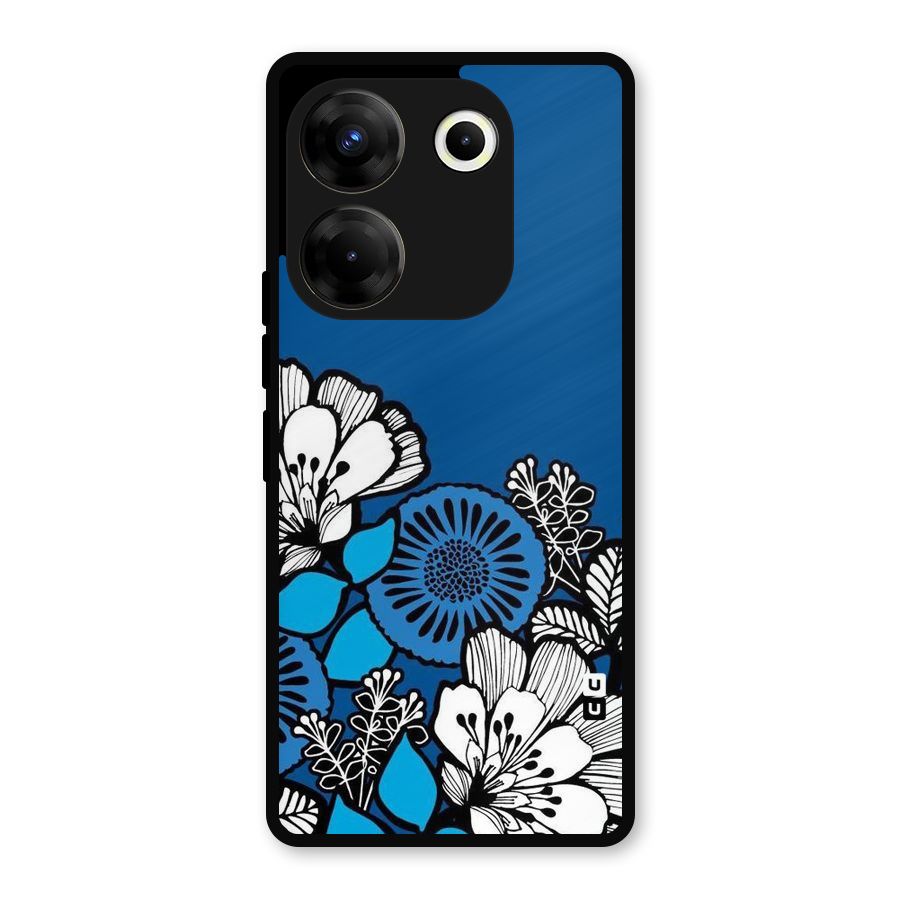 Blue White Flowers Metal Back Case for Tecno Camon 20