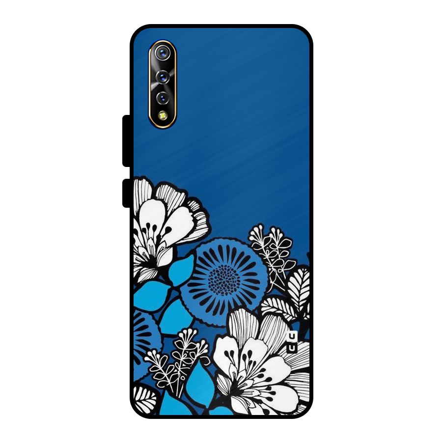 Blue White Flowers Metal Back Case for Vivo S1