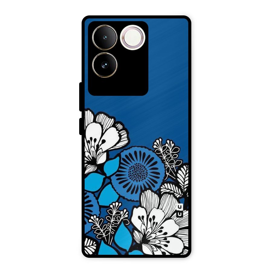Blue White Flowers Metal Back Case for Vivo T2 Pro