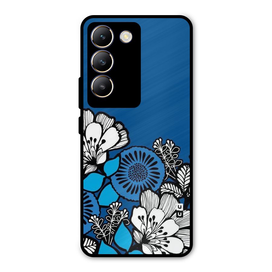 Blue White Flowers Metal Back Case for Vivo T3 5G