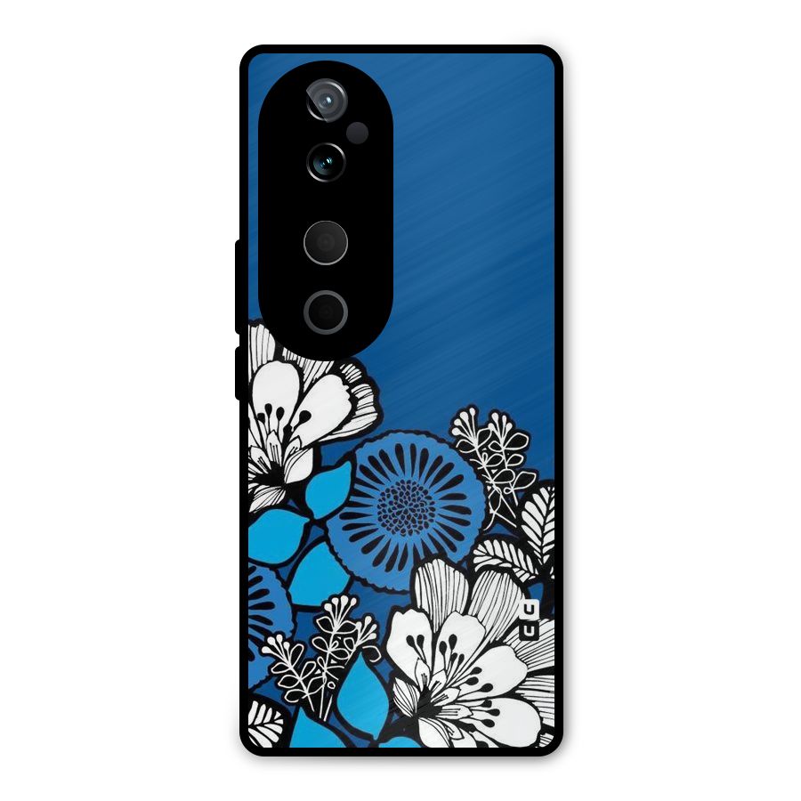 Blue White Flowers Metal Back Case for Vivo T3 Ultra