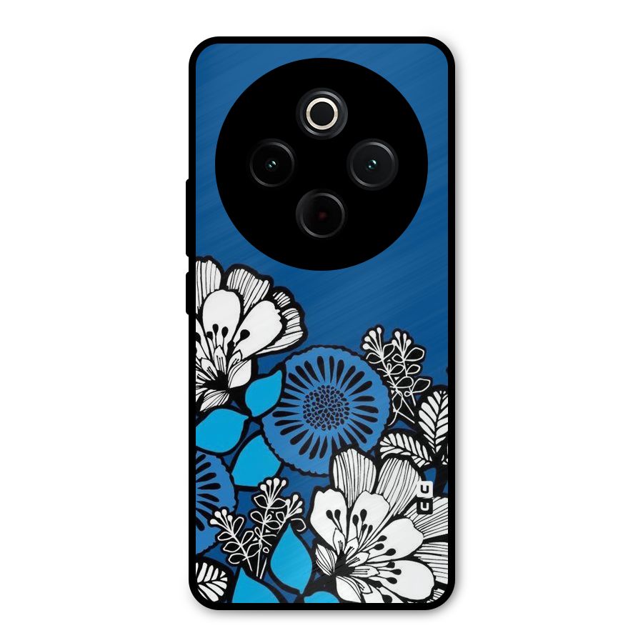 Blue White Flowers Metal Back Case for Vivo T4