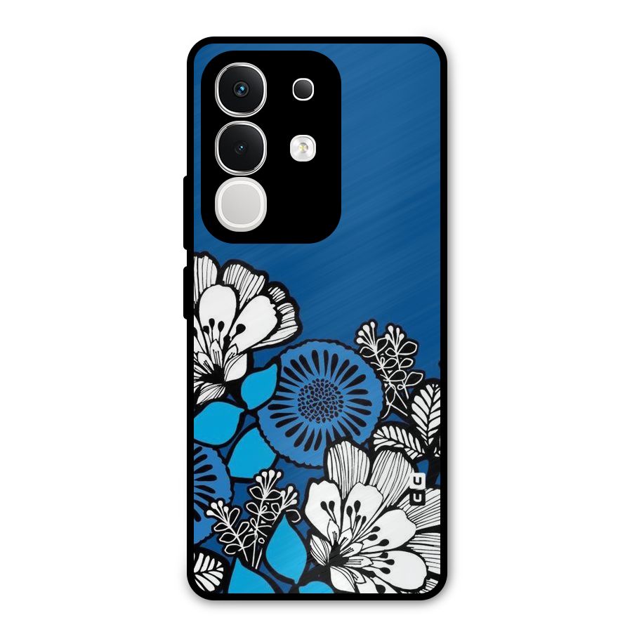 Blue White Flowers Metal Back Case for Vivo T4x