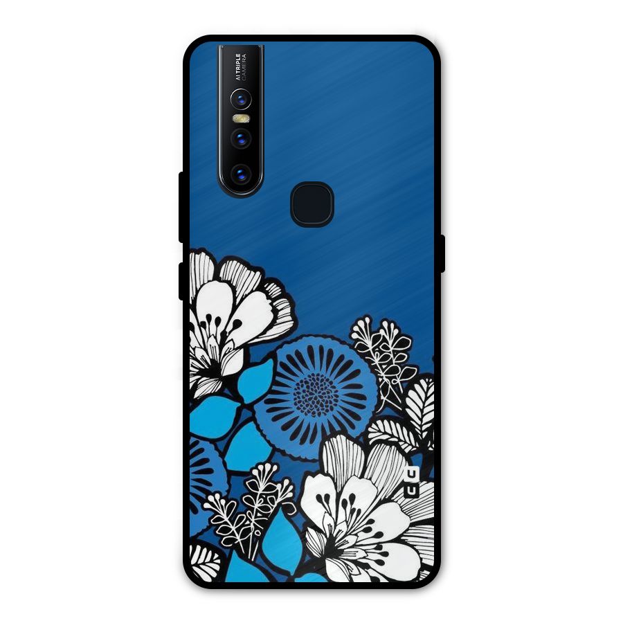 Blue White Flowers Metal Back Case for Vivo V15