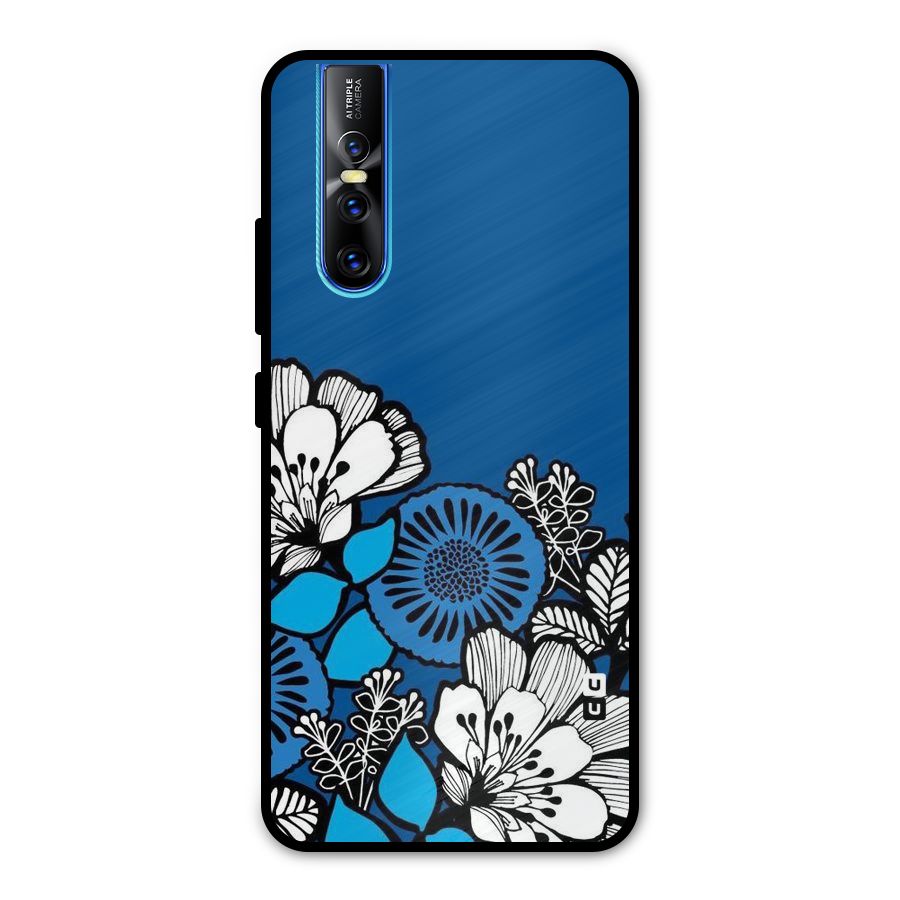 Blue White Flowers Metal Back Case for Vivo V15 Pro