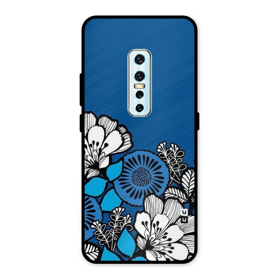 Blue White Flowers Metal Back Case for Vivo V17 Pro