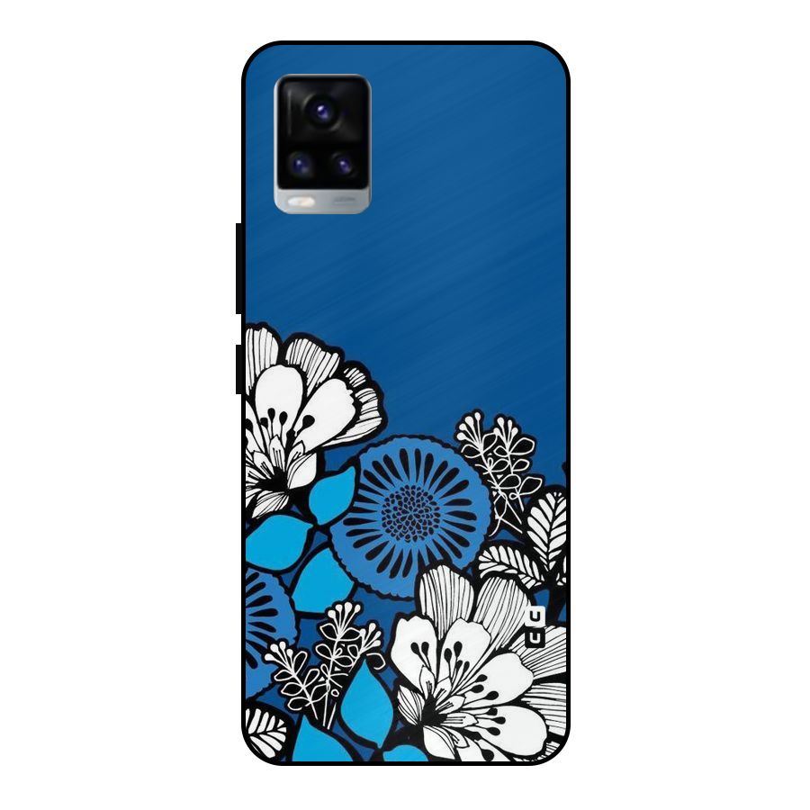 Blue White Flowers Metal Back Case for Vivo V20 2021