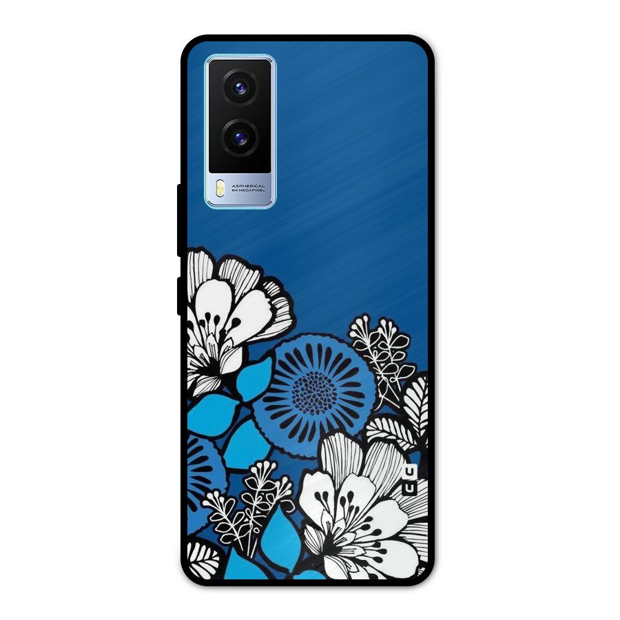 Blue White Flowers Metal Back Case for Vivo V21e 5G