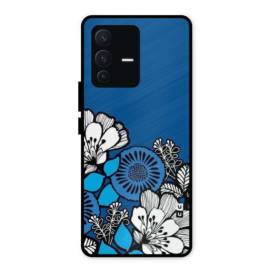 Blue White Flowers Metal Back Case for Vivo V23 5G