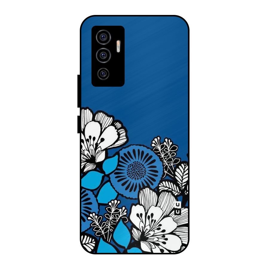 Blue White Flowers Metal Back Case for Vivo V23e