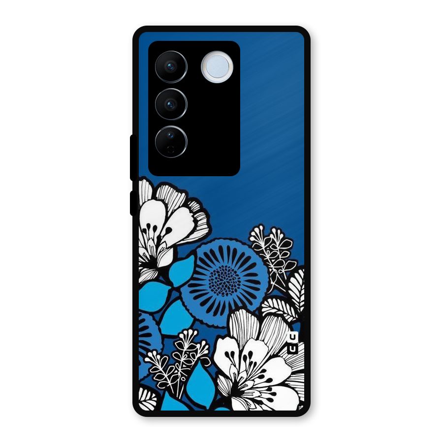 Blue White Flowers Metal Back Case for Vivo V27