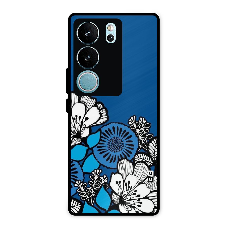 Blue White Flowers Metal Back Case for Vivo V29