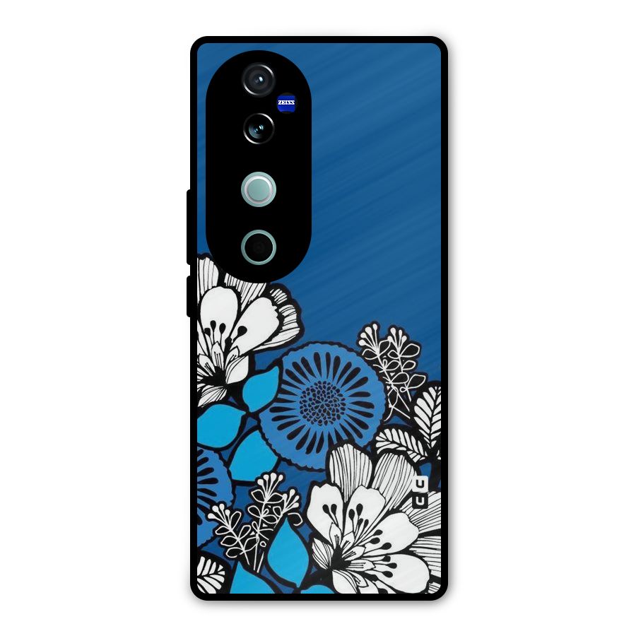 Blue White Flowers Metal Back Case for Vivo V40