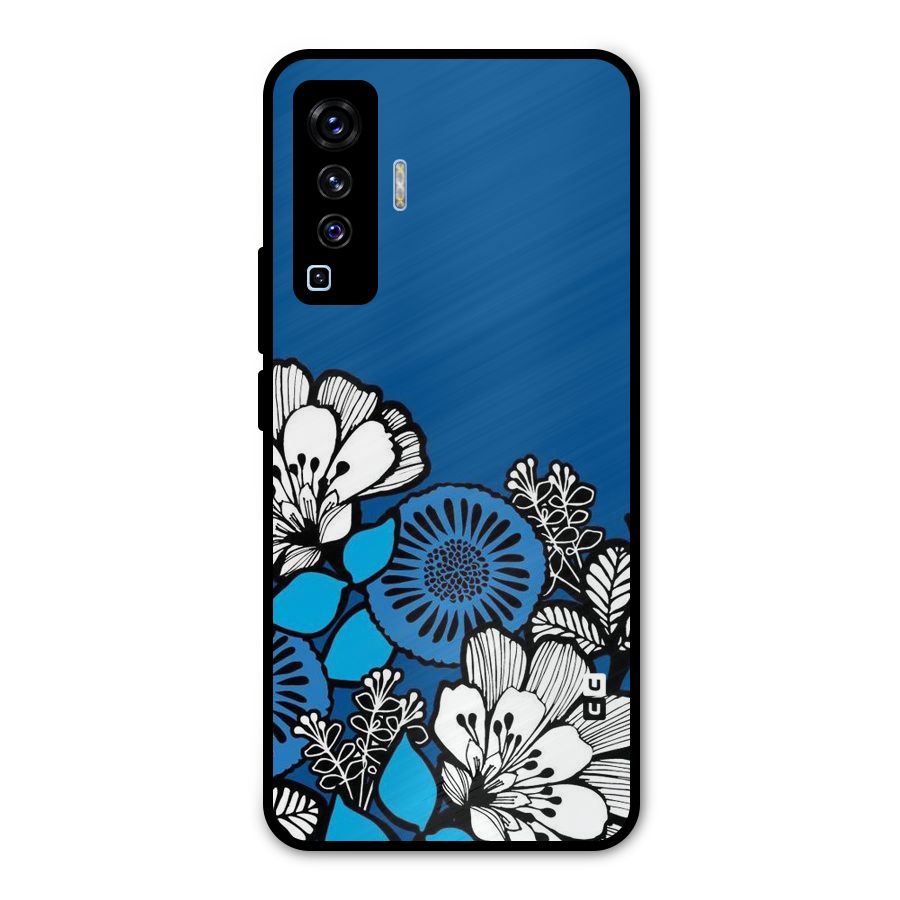 Blue White Flowers Metal Back Case for Vivo X50