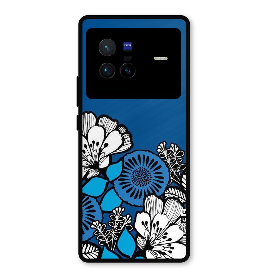 Blue White Flowers Metal Back Case for Vivo X80